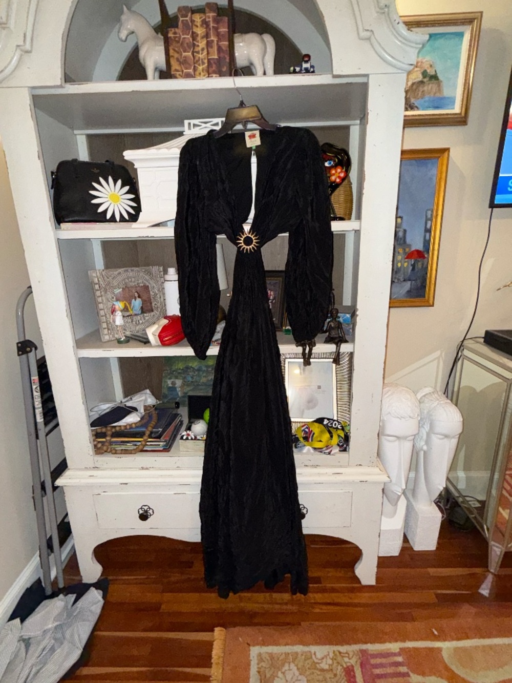 Farm Rio Medium M black cut out long sleeve dress gold sun buckle - Picture 6 of 9